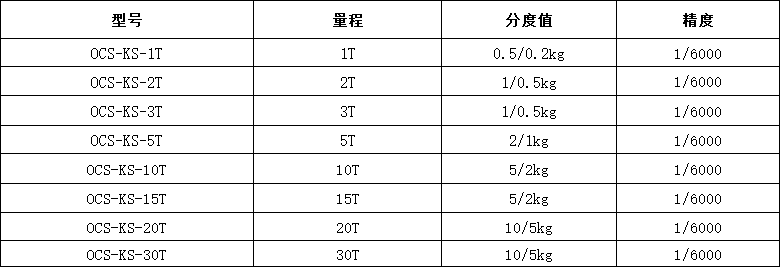 OCS-KS 系列直視吊秤規(guī)格表
